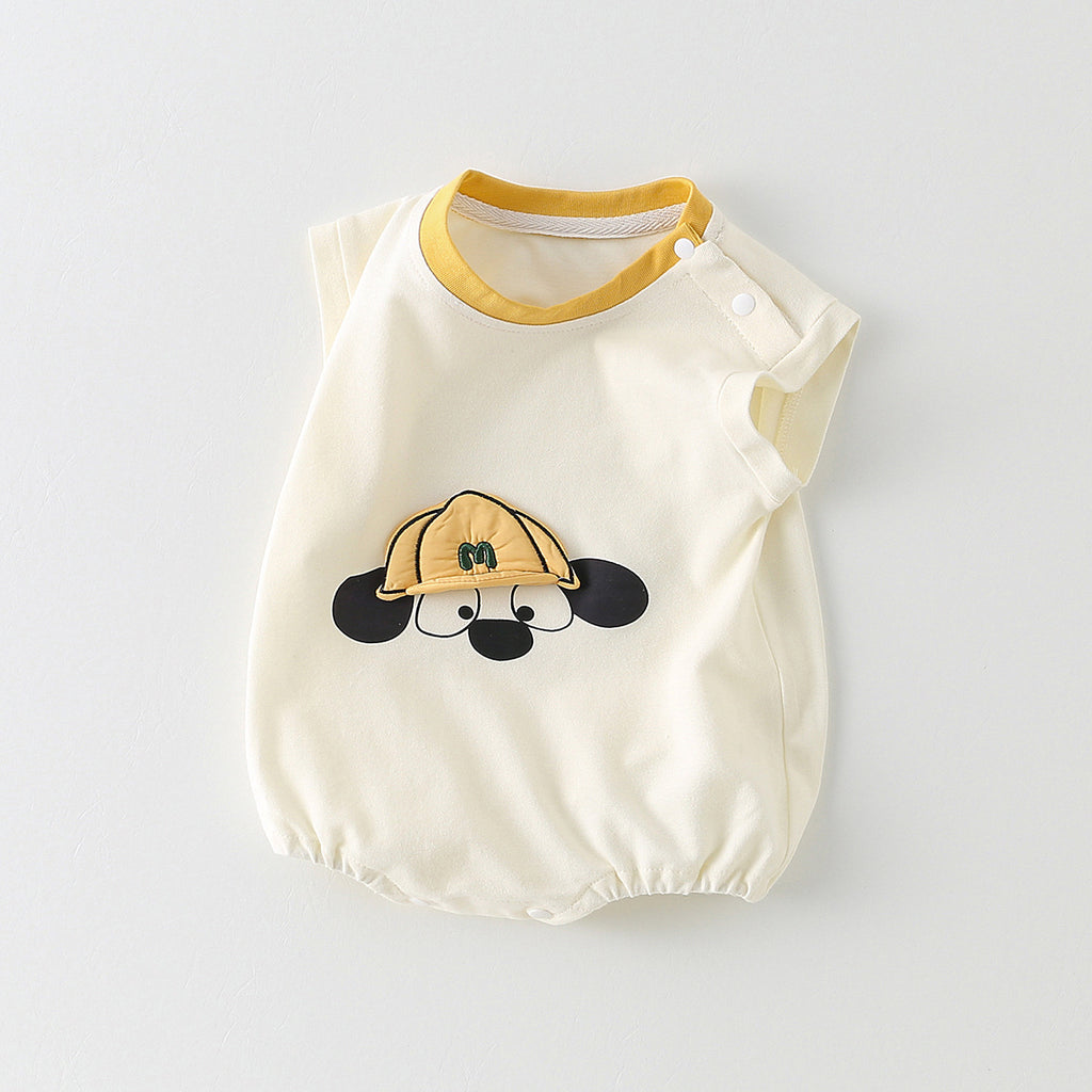 Print Short Sleeve Triangular Crawler Outfit for Baby Boys and Girls
