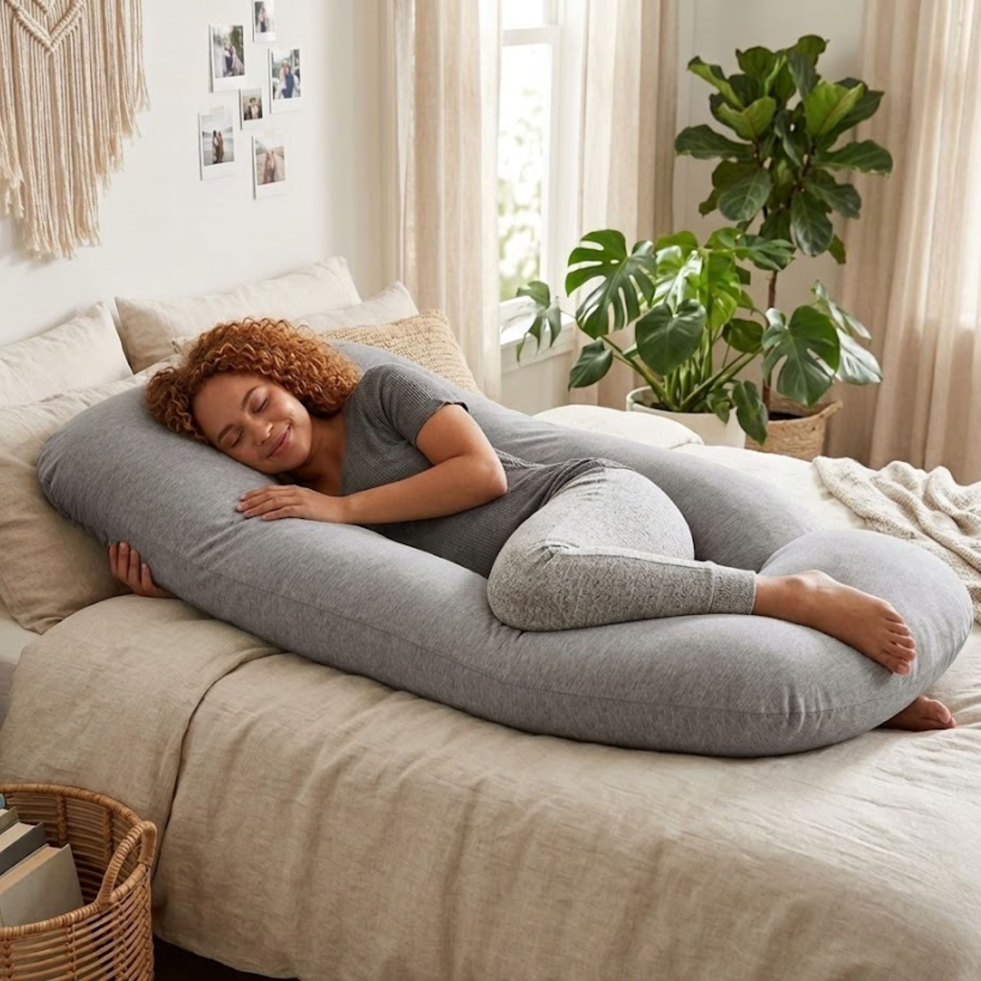 U Shaped Pregnancy Pillow for Full Body Support Grey