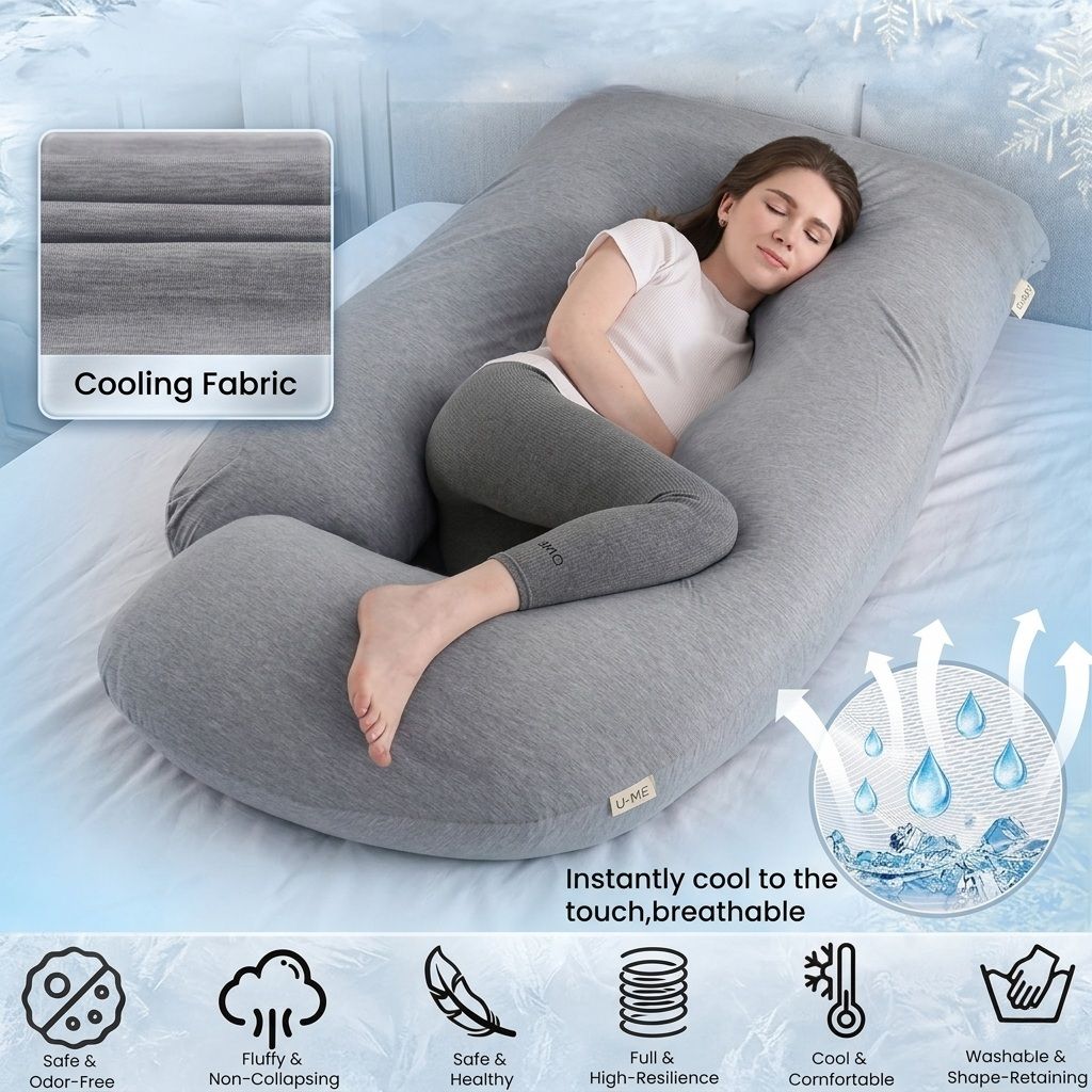 U Shaped Pregnancy Pillow for Full Body Support Grey