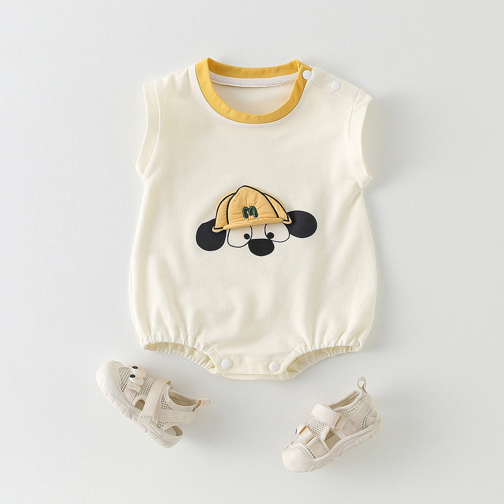 Print Short Sleeve Triangular Crawler Outfit for Baby Boys and Girls