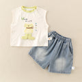 Children's Set  Cartoon Print Sleeveless Vest T-Shirt Denim Pants Two-Piece