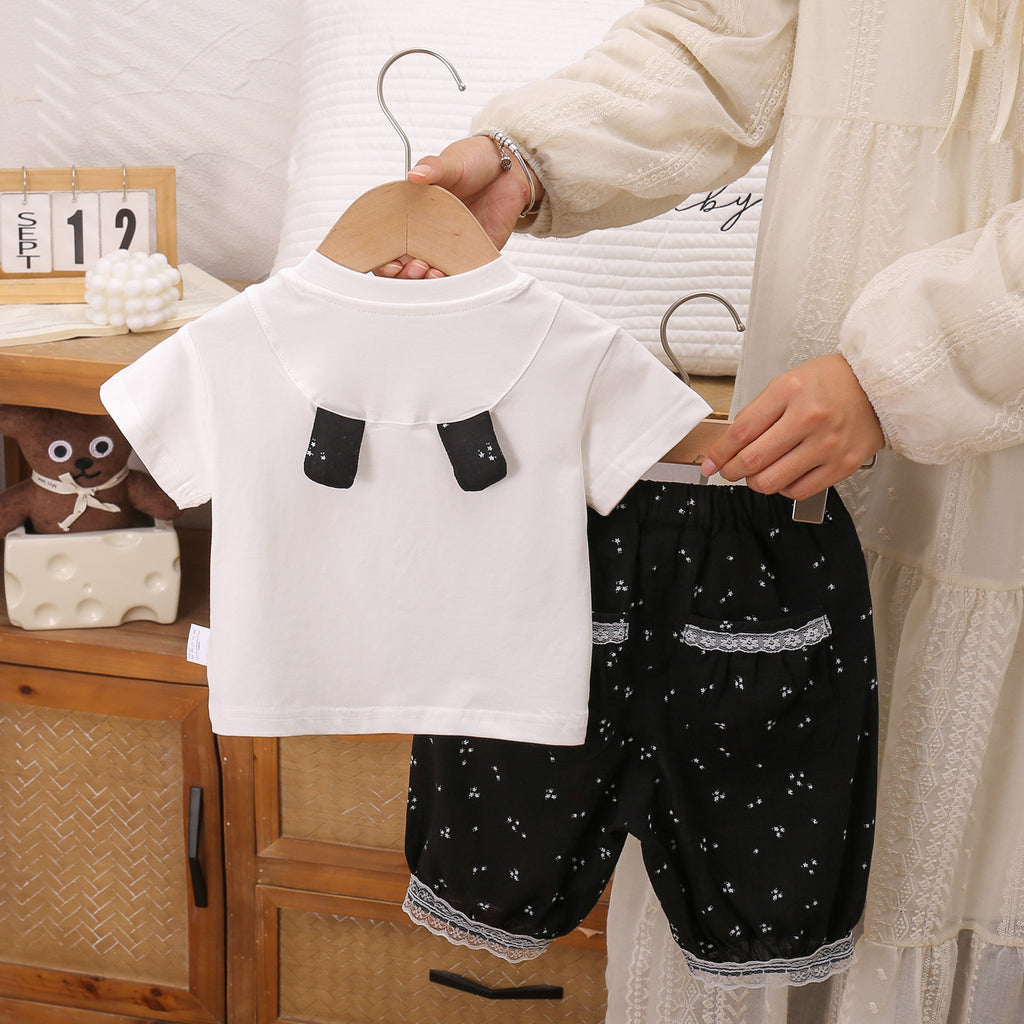 Children's Cartoon Printed Pony Short Sleeve Shorts Two-Piece Set