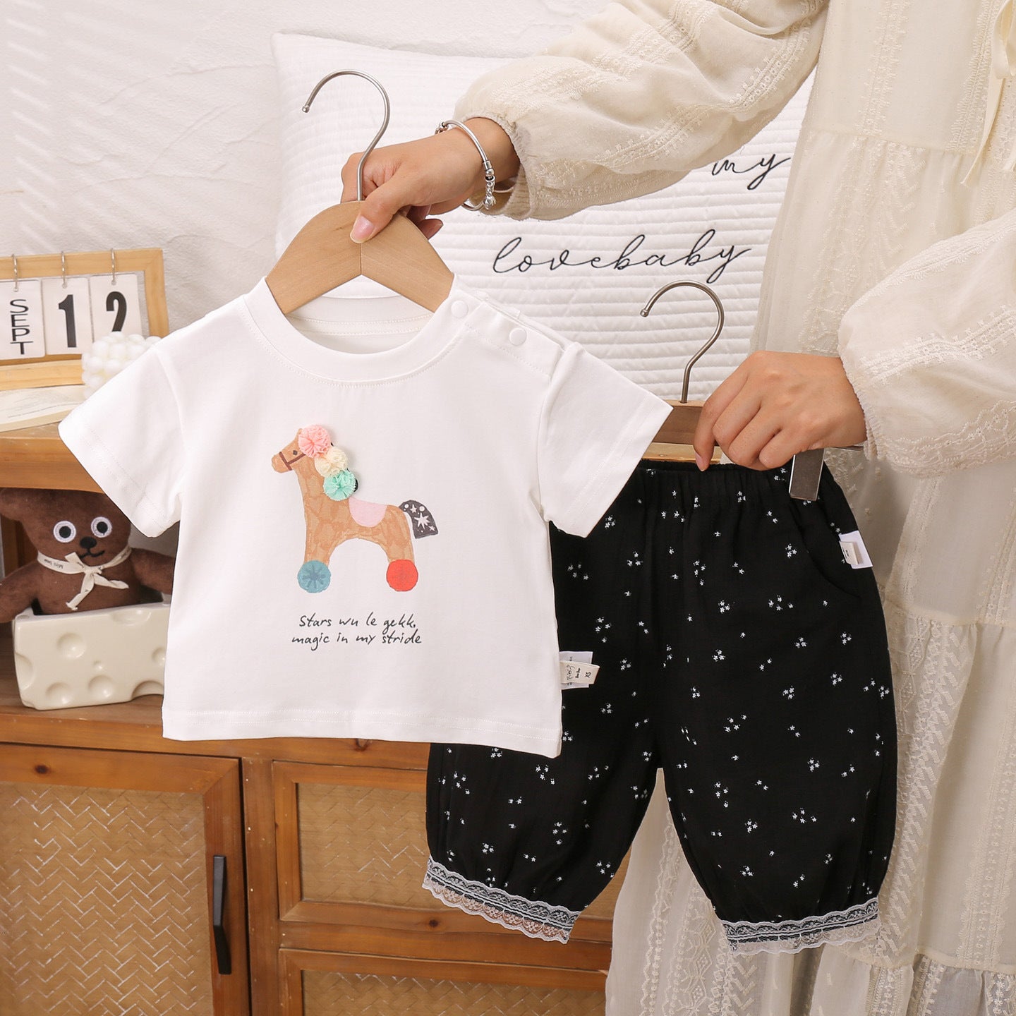 Children's Cartoon Printed Pony Short Sleeve Shorts Two-Piece Set