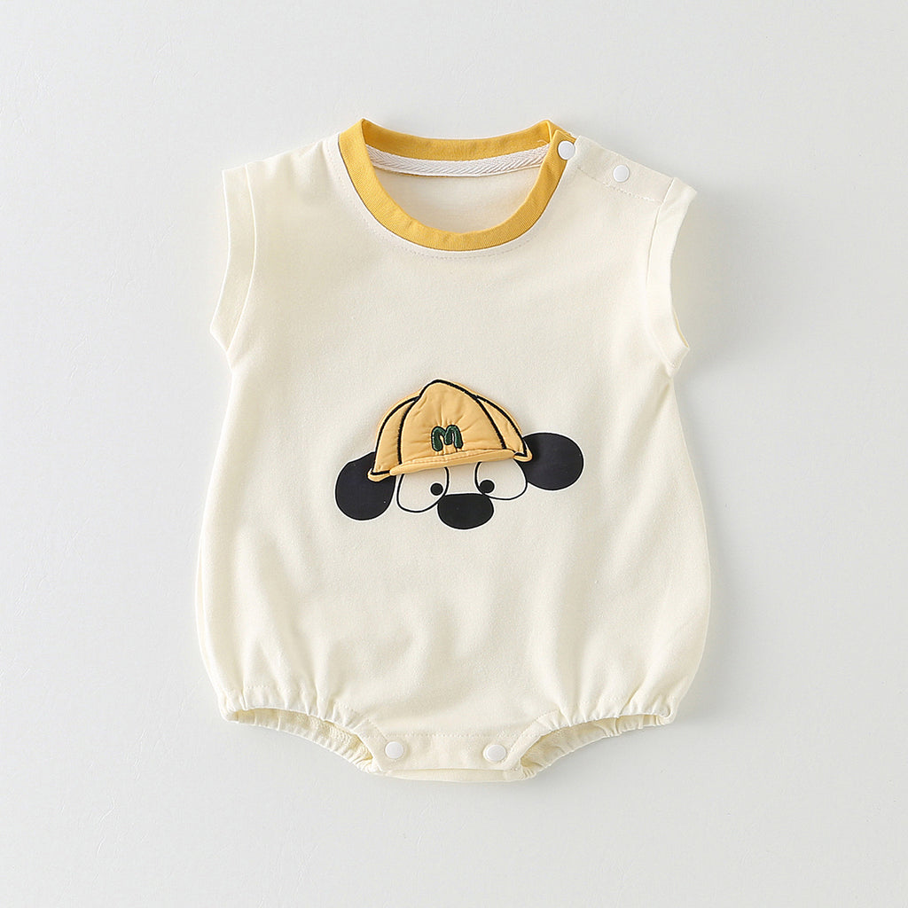 Print Short Sleeve Triangular Crawler Outfit for Baby Boys and Girls