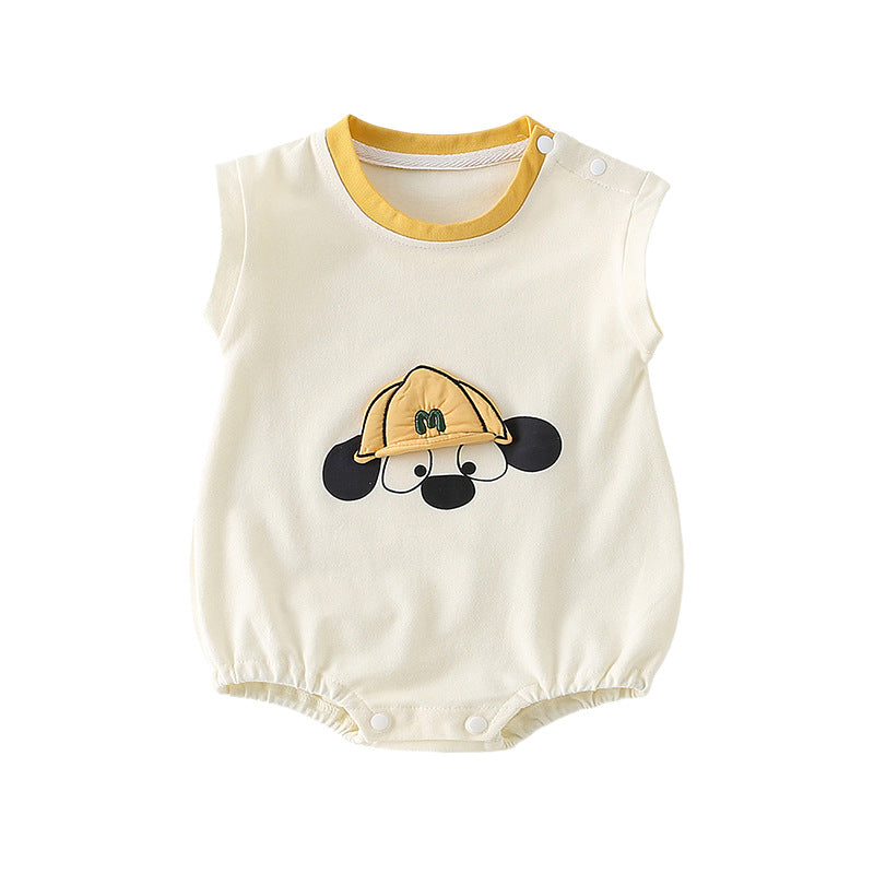 Print Short Sleeve Triangular Crawler Outfit for Baby Boys and Girls