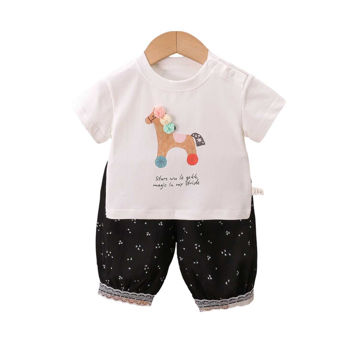 Children's Cartoon Printed Pony Short Sleeve Shorts Two-Piece Set