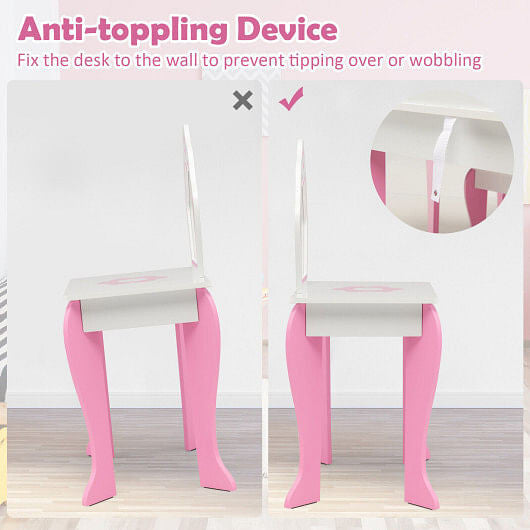 2-in-1 Toddler Vanity Set with Detachable Top & Cute Flower Patterns-White