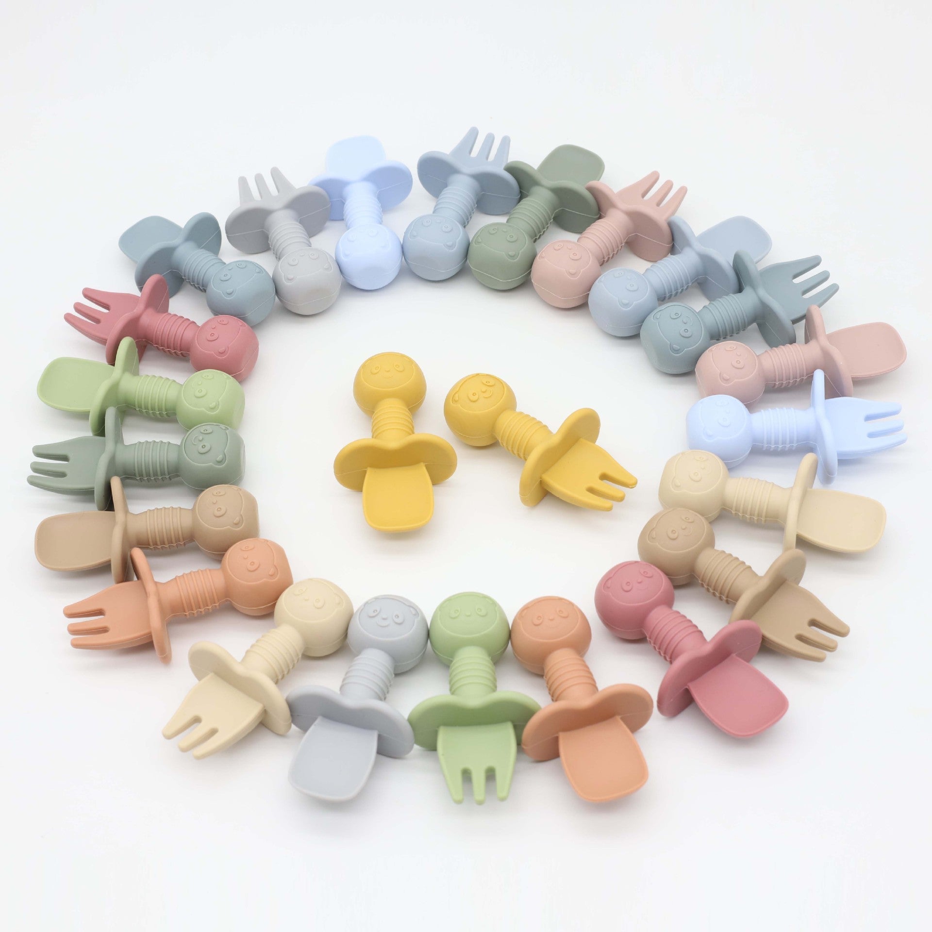 MyKids-USA® Baby Bear Pattern Complementary Food Training Lovely Silicone Spoon Fork Sets