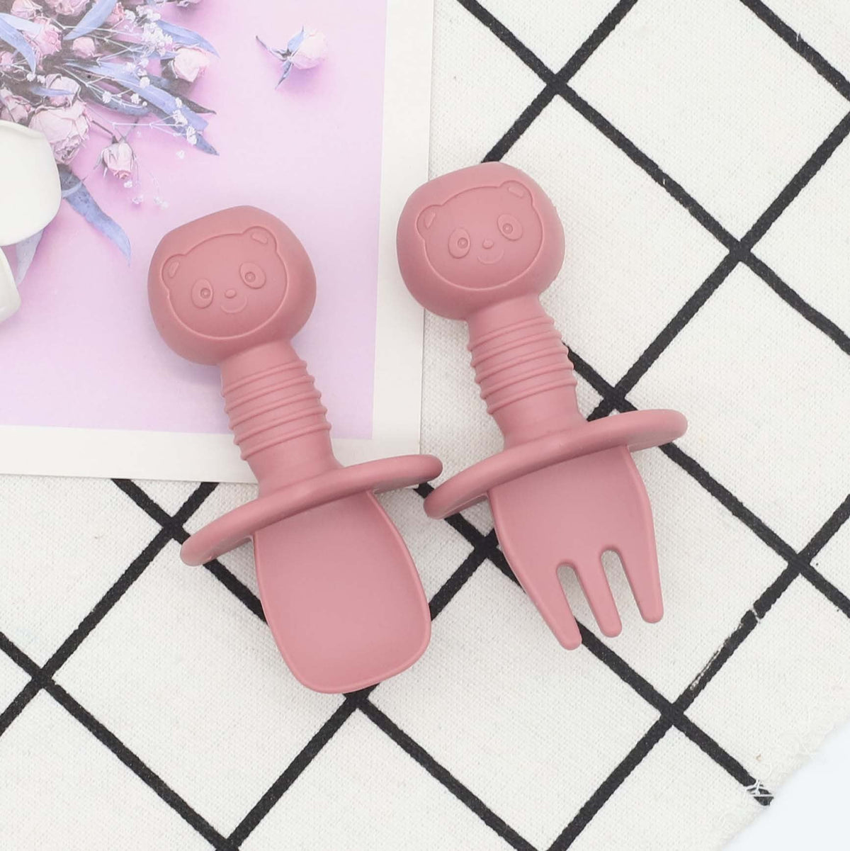 MyKids-USA® Baby Bear Pattern Complementary Food Training Lovely Silicone Spoon Fork Sets