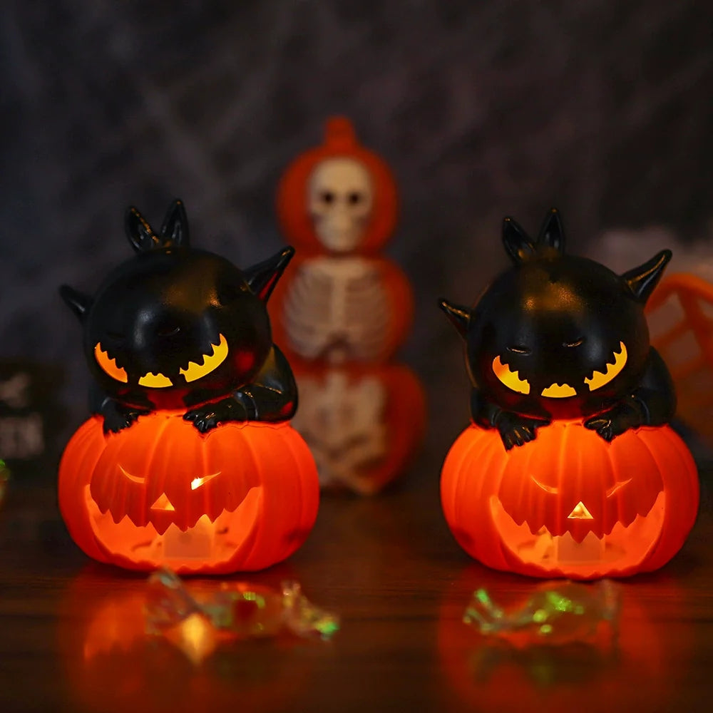MyKids-USA® Halloween Pumpkin Lantern Decoration – Electronic Candle Night Light with Black Cat