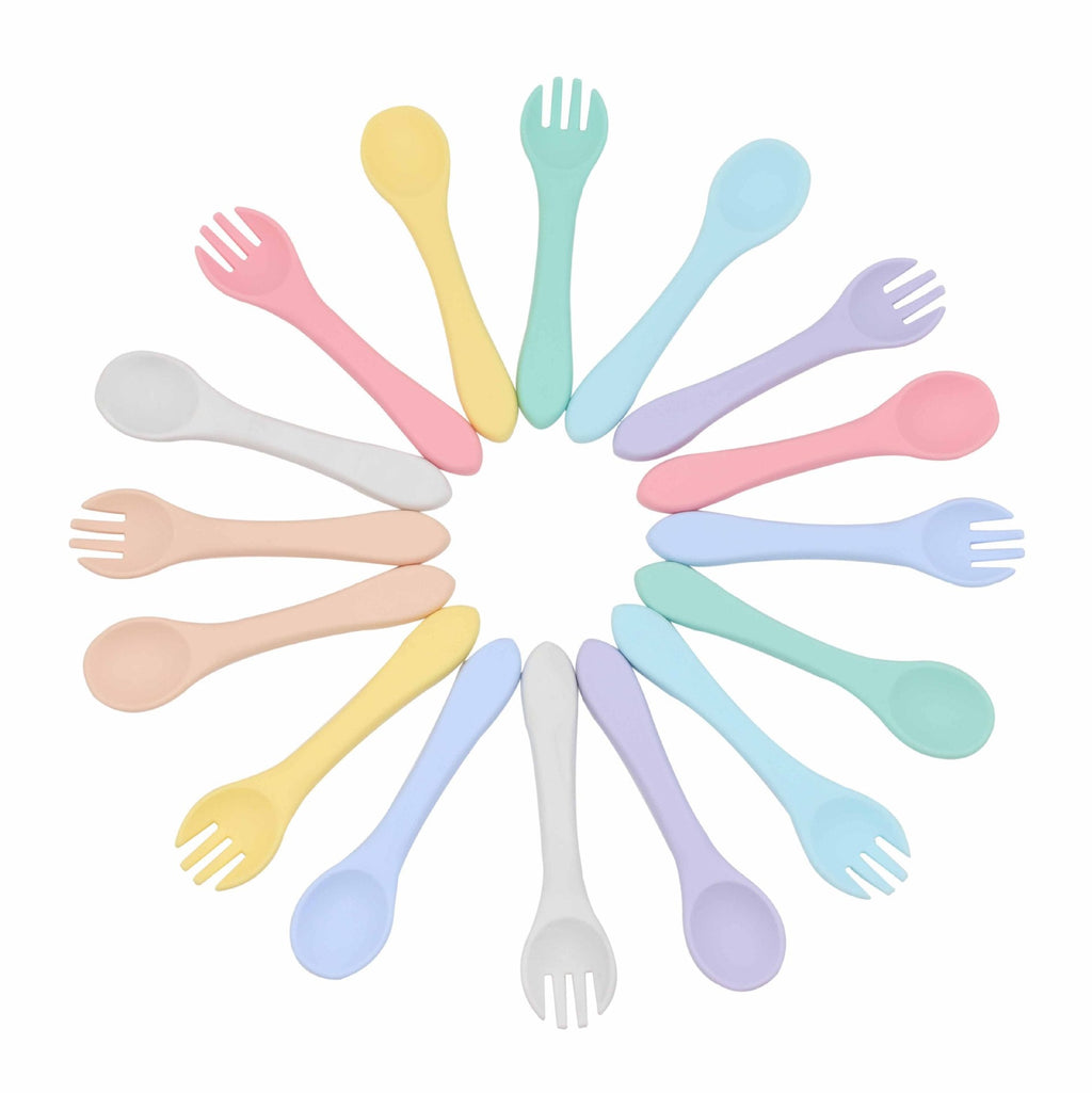 MyKids-USA® Baby Food Grade Complementary Food Training Silicone Spoon Fork Sets