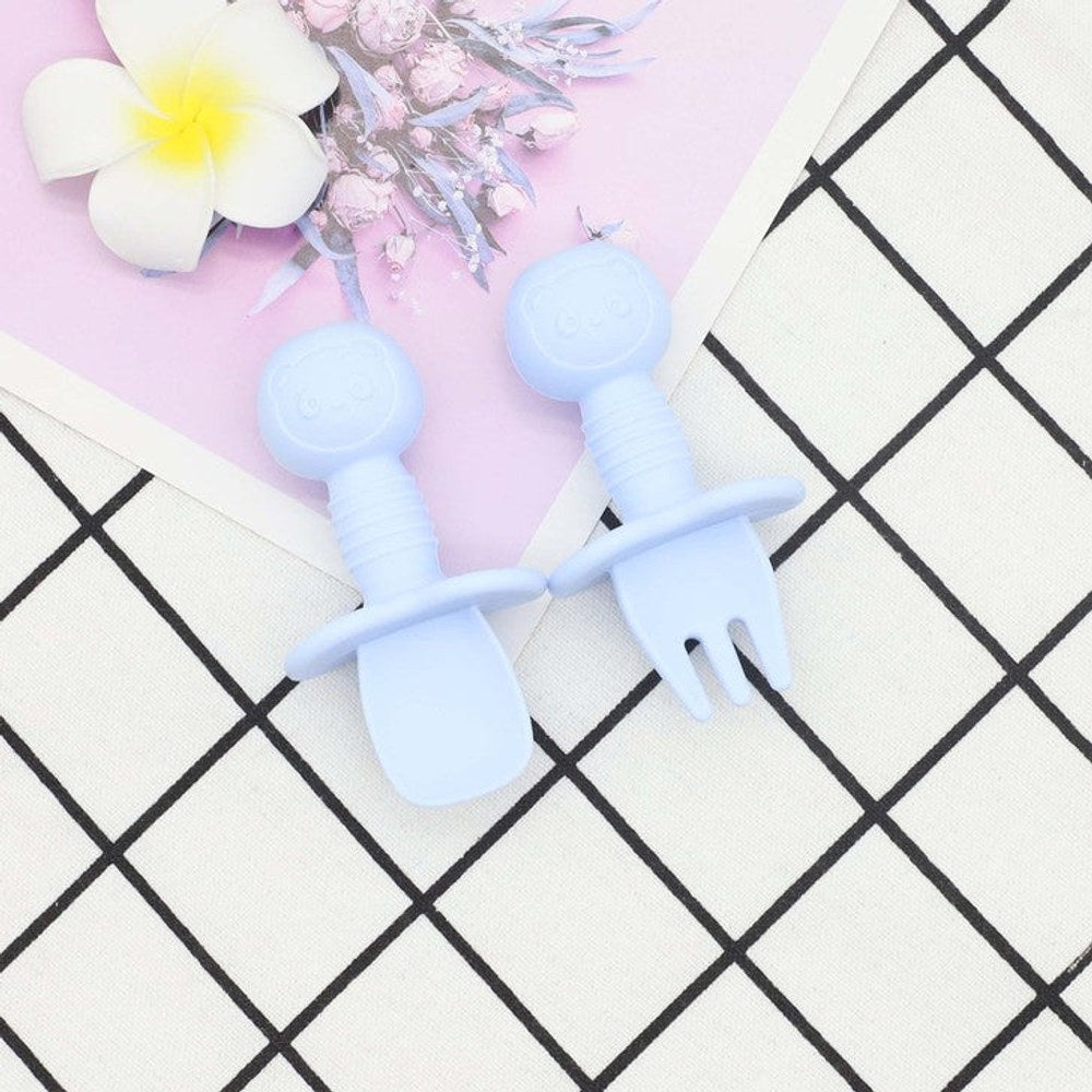 MyKids-USA® Baby Bear Pattern Complementary Food Training Lovely Silicone Spoon Fork Sets