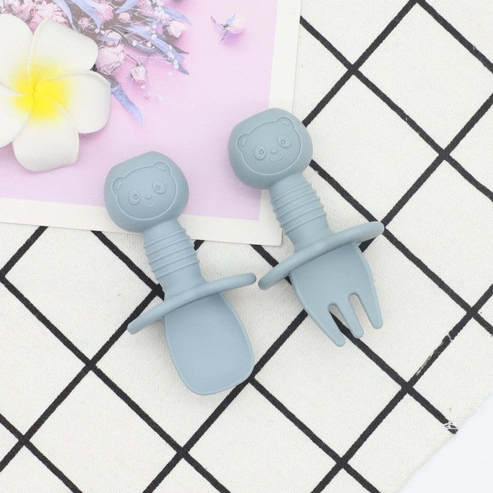 MyKids-USA® Baby Bear Pattern Complementary Food Training Lovely Silicone Spoon Fork Sets