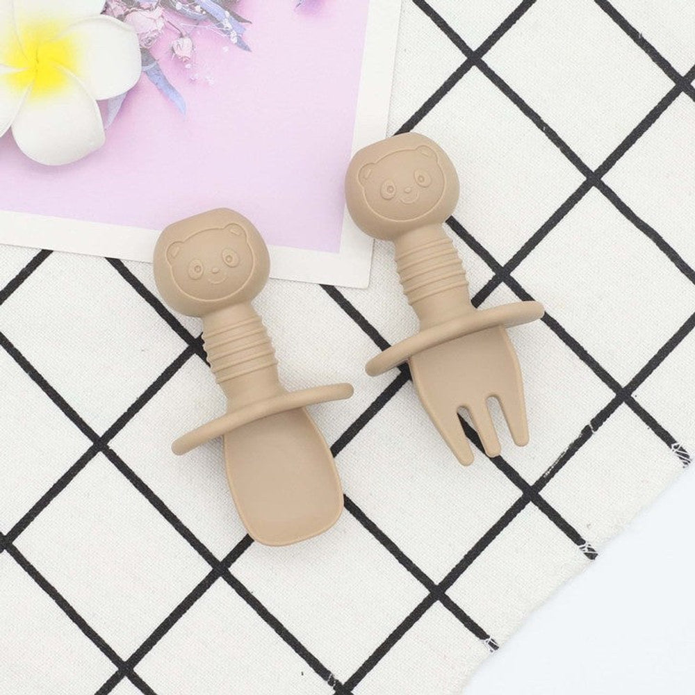 MyKids-USA® Baby Bear Pattern Complementary Food Training Lovely Silicone Spoon Fork Sets