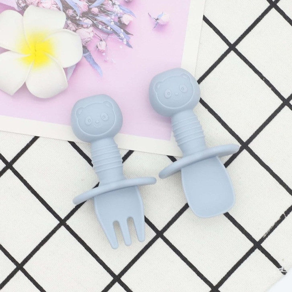 MyKids-USA® Baby Bear Pattern Complementary Food Training Lovely Silicone Spoon Fork Sets