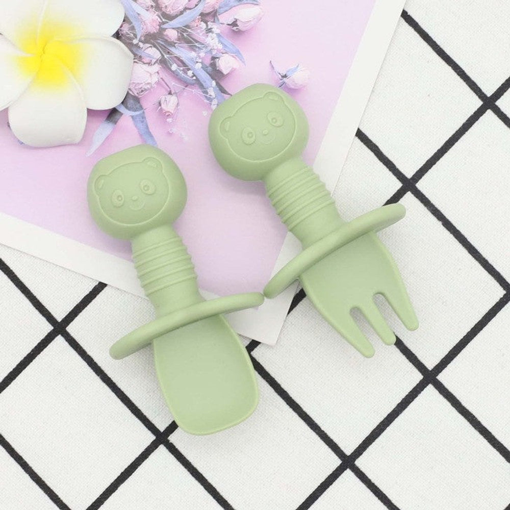 MyKids-USA® Baby Bear Pattern Complementary Food Training Lovely Silicone Spoon Fork Sets