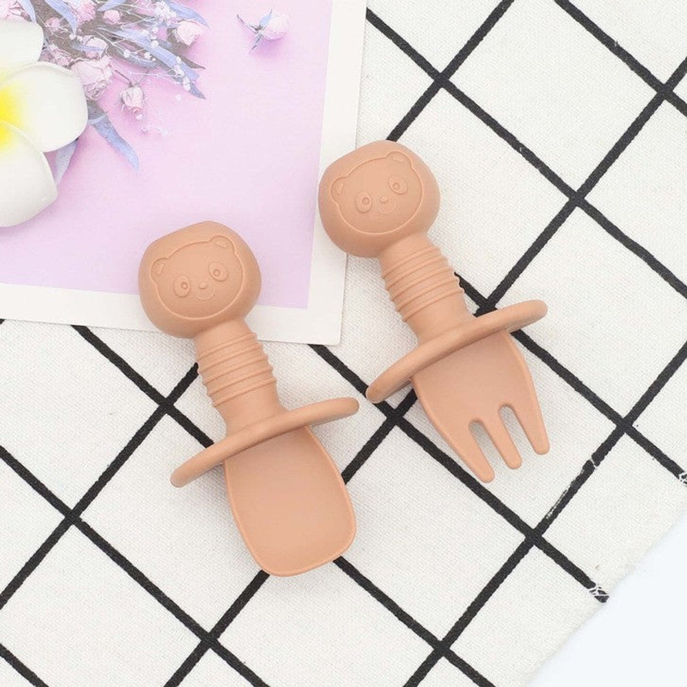 MyKids-USA® Baby Bear Pattern Complementary Food Training Lovely Silicone Spoon Fork Sets