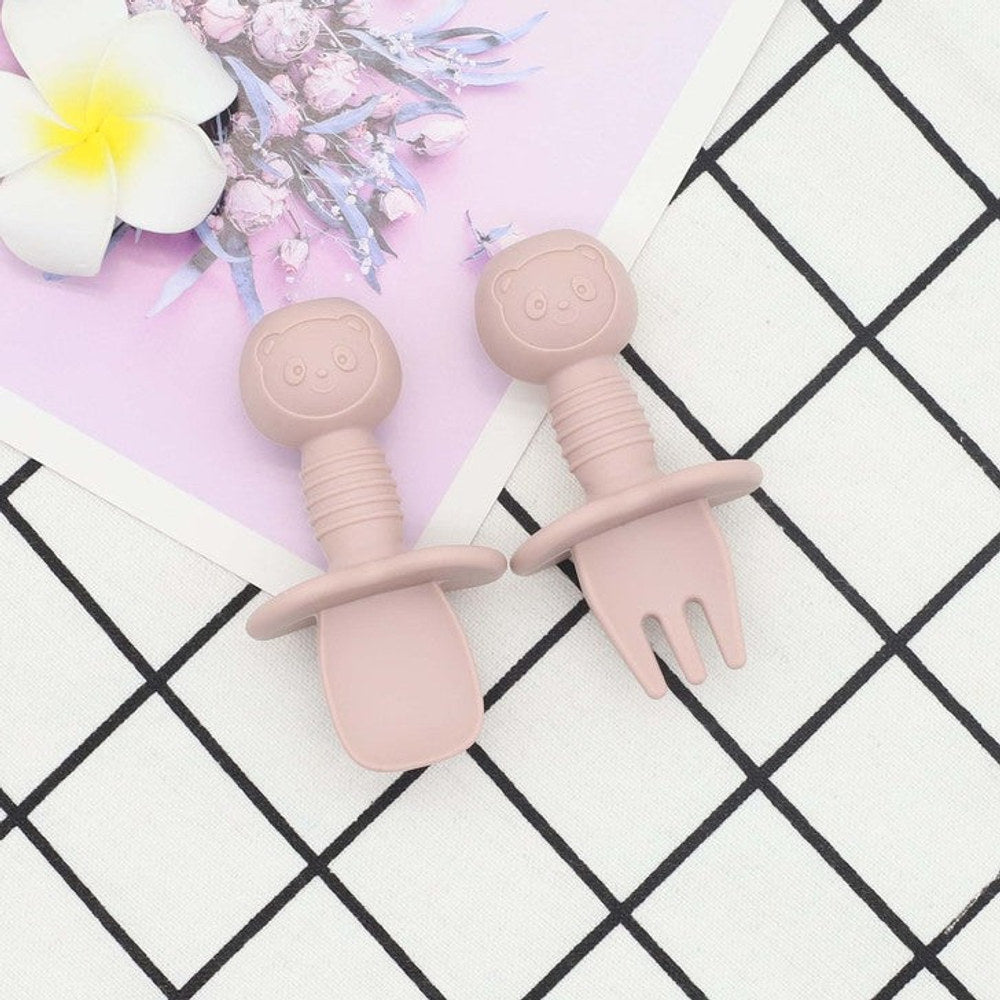 MyKids-USA® Baby Bear Pattern Complementary Food Training Lovely Silicone Spoon Fork Sets