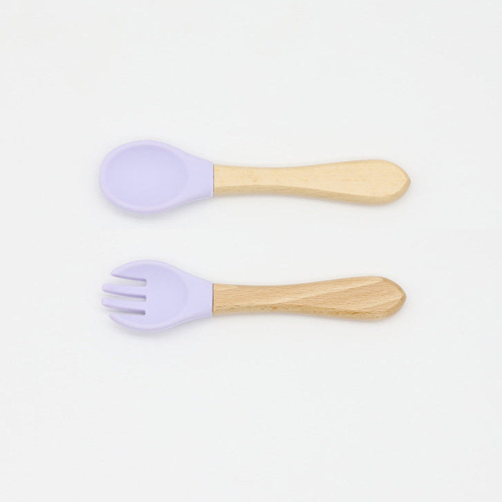 MyKids-USA® Baby Food Grade Wooden Handles Silicone Spoon Fork Cutlery