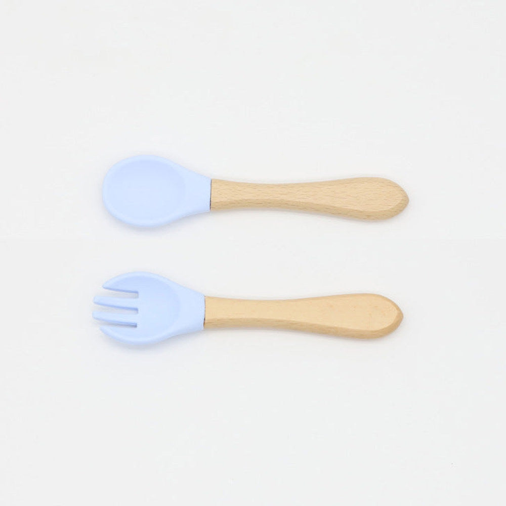 MyKids-USA® Baby Food Grade Wooden Handles Silicone Spoon Fork Cutlery