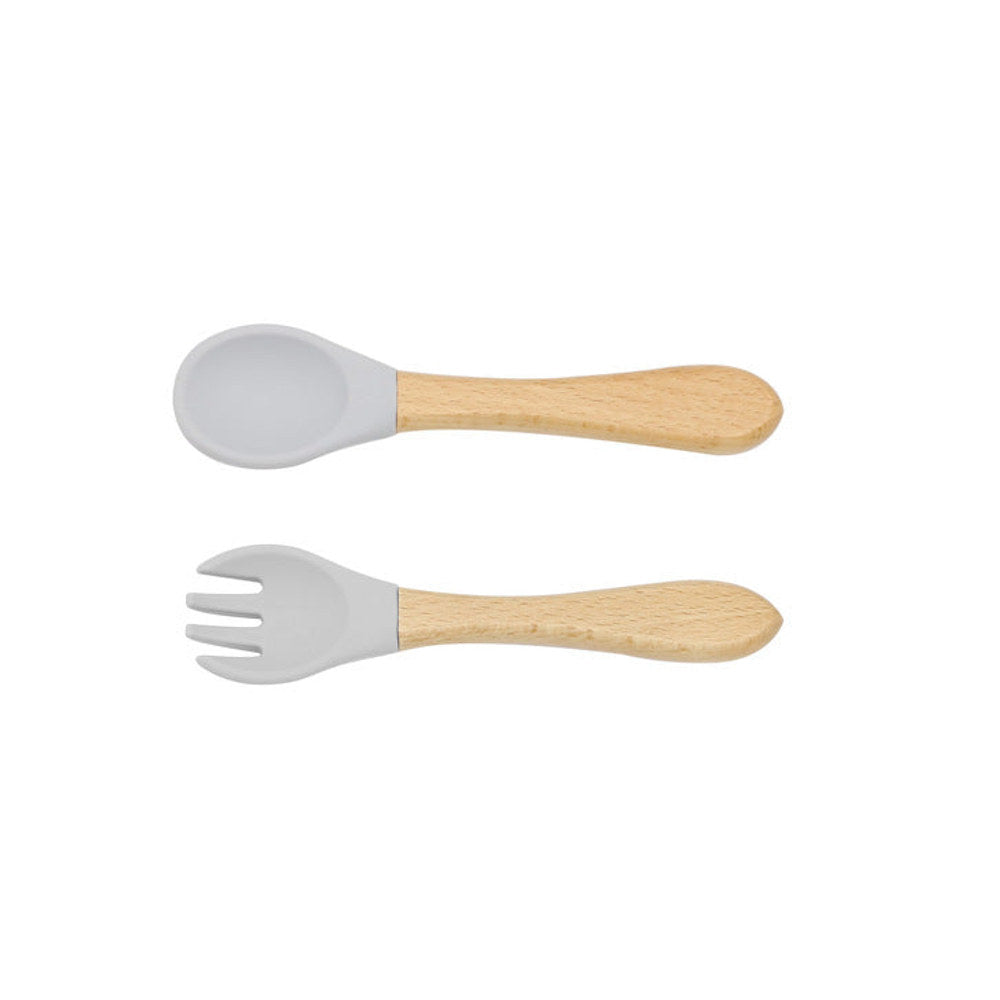 MyKids-USA® Baby Food Grade Wooden Handles Silicone Spoon Fork Cutlery