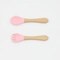 MyKids-USA® Baby Food Grade Wooden Handles Silicone Spoon Fork Cutlery